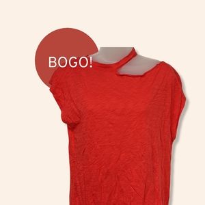 Elan Reese Tee Shirt Off Shoulder Top Short Sleeves Red Slub Crew Neck Sample